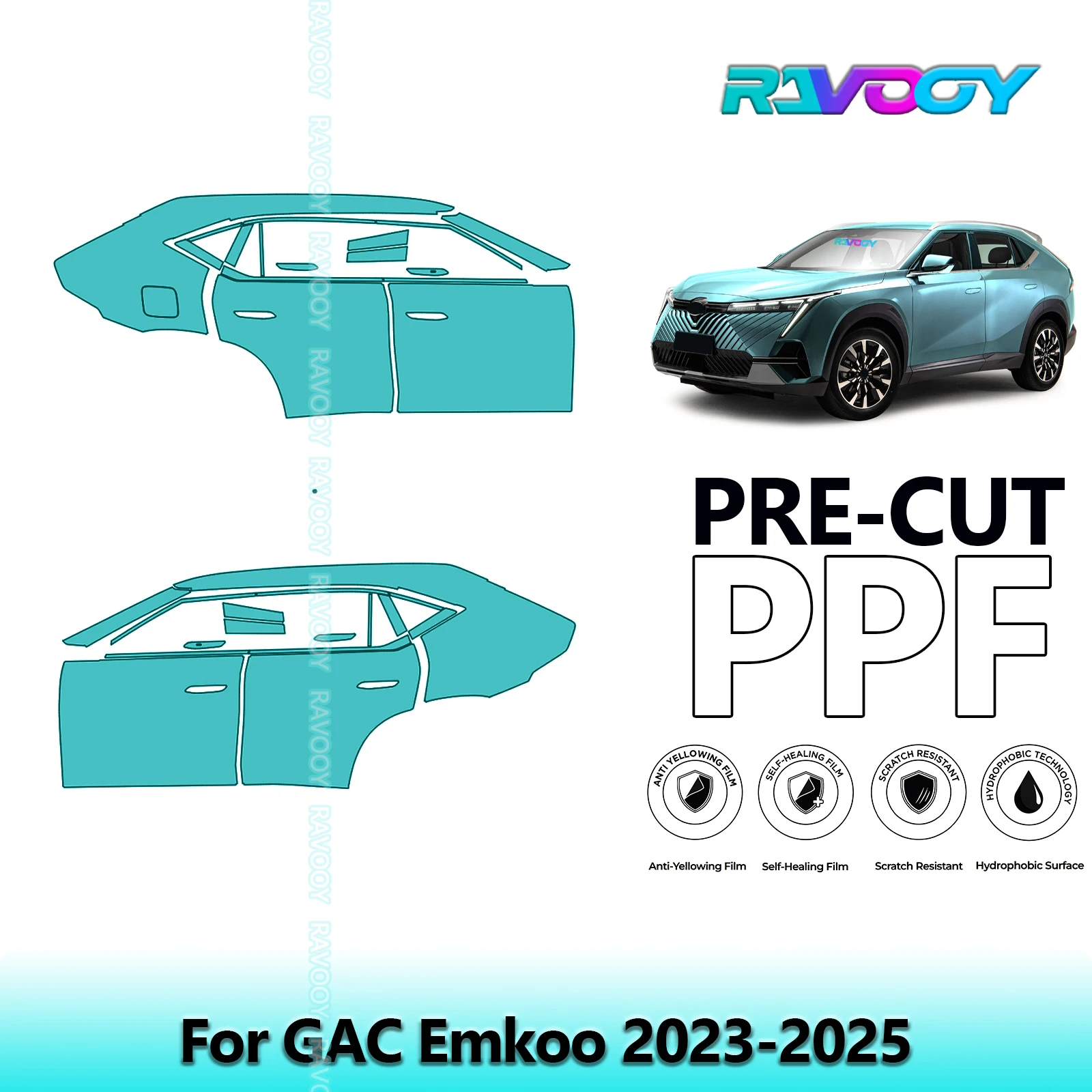 

For GAC Emkoo 2023-2025 8.5mil Clear Matte Pre-Cut PPF Door & A/B Pillar Kit TPU Paint Protection Film Set