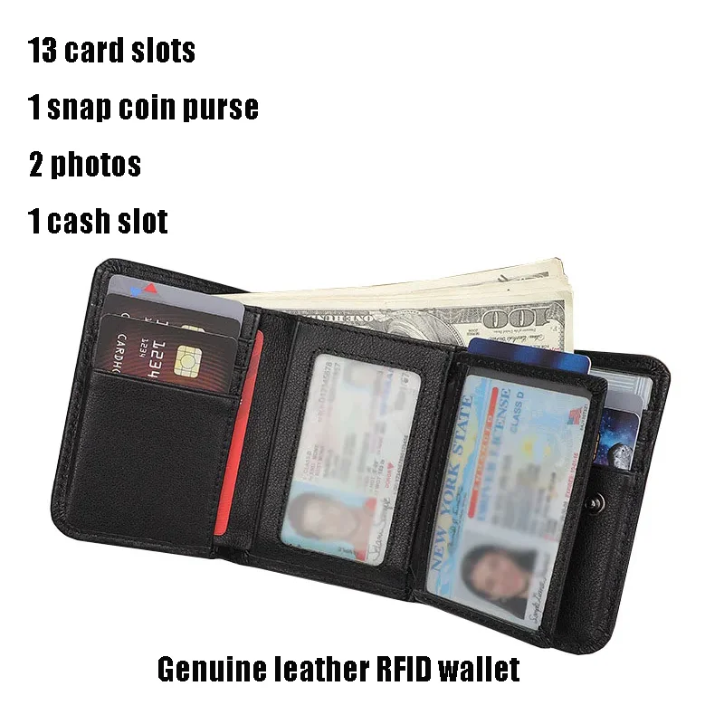 Men's Wallets Coin Purse Credit Card Holder RFID 100% Genuine Leather Wallets for Men