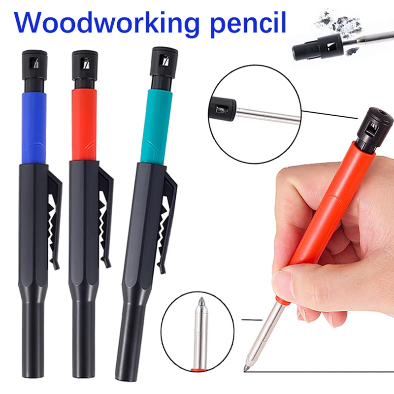 2.8mm Multicolor Woodworking Pencil Comes with A Sharpener Protective Cover Deep Hole Marker for Carpenter Woodworking Architect