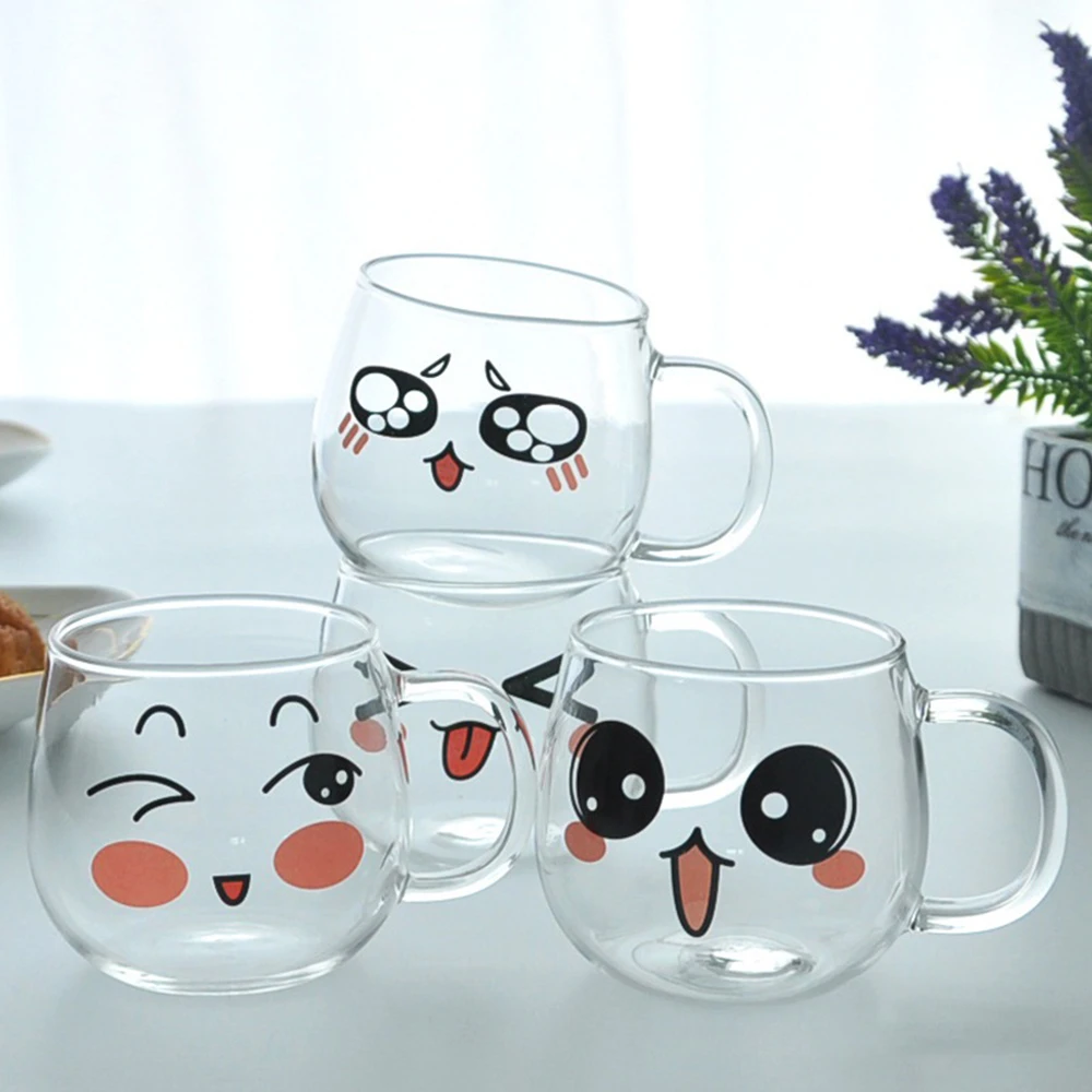 200ml Cute Expression Glass Mug Coffee Mug Yogurt Tea Milk Lemon Juice Coffee Water Cup Whiskey Cup Drinkware Heat Resistant