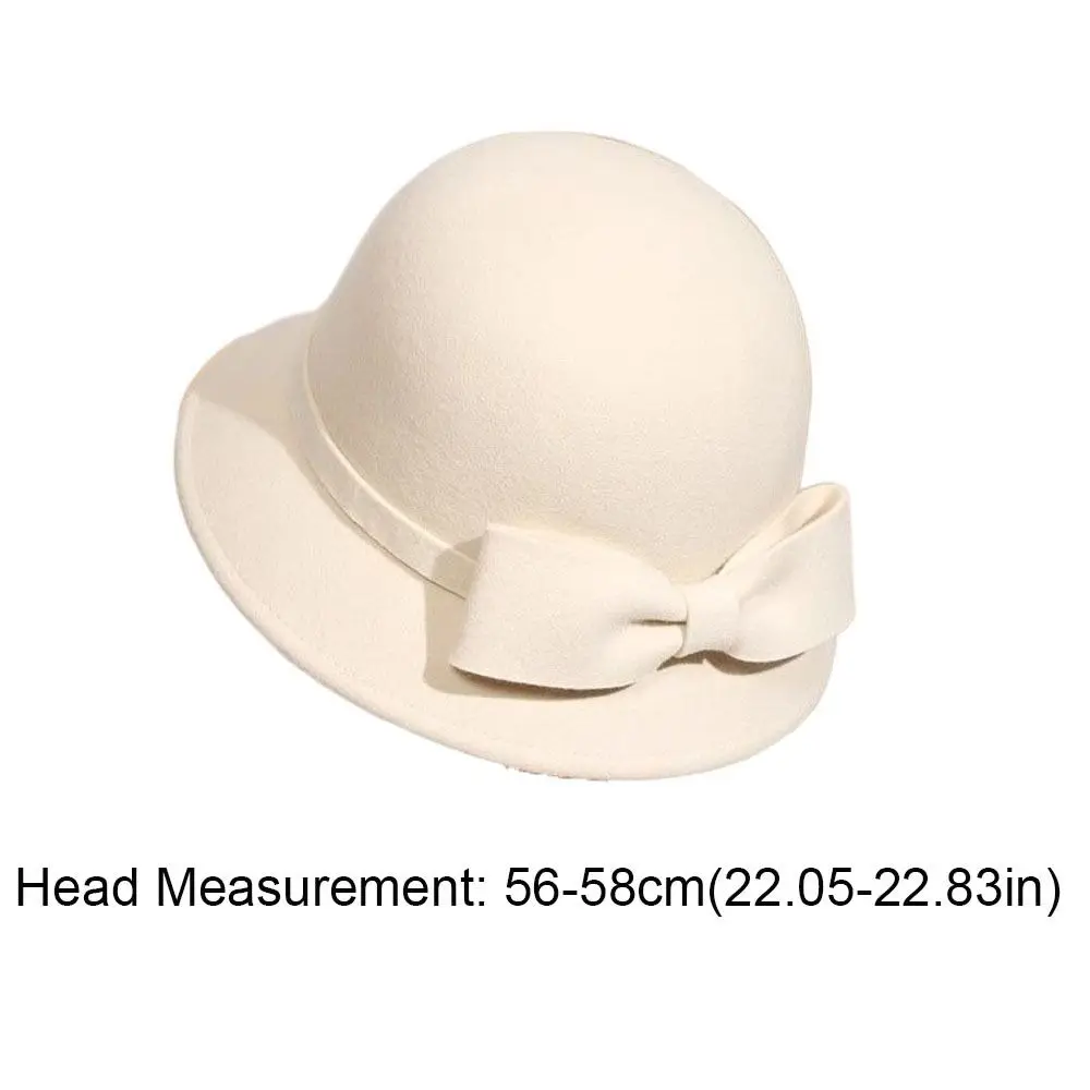 Fashion Solid Color Bow Topper Hat Keep Warm French Style Women Fisherman Hat Black Flat-top Woolen Bucket Hat Lady