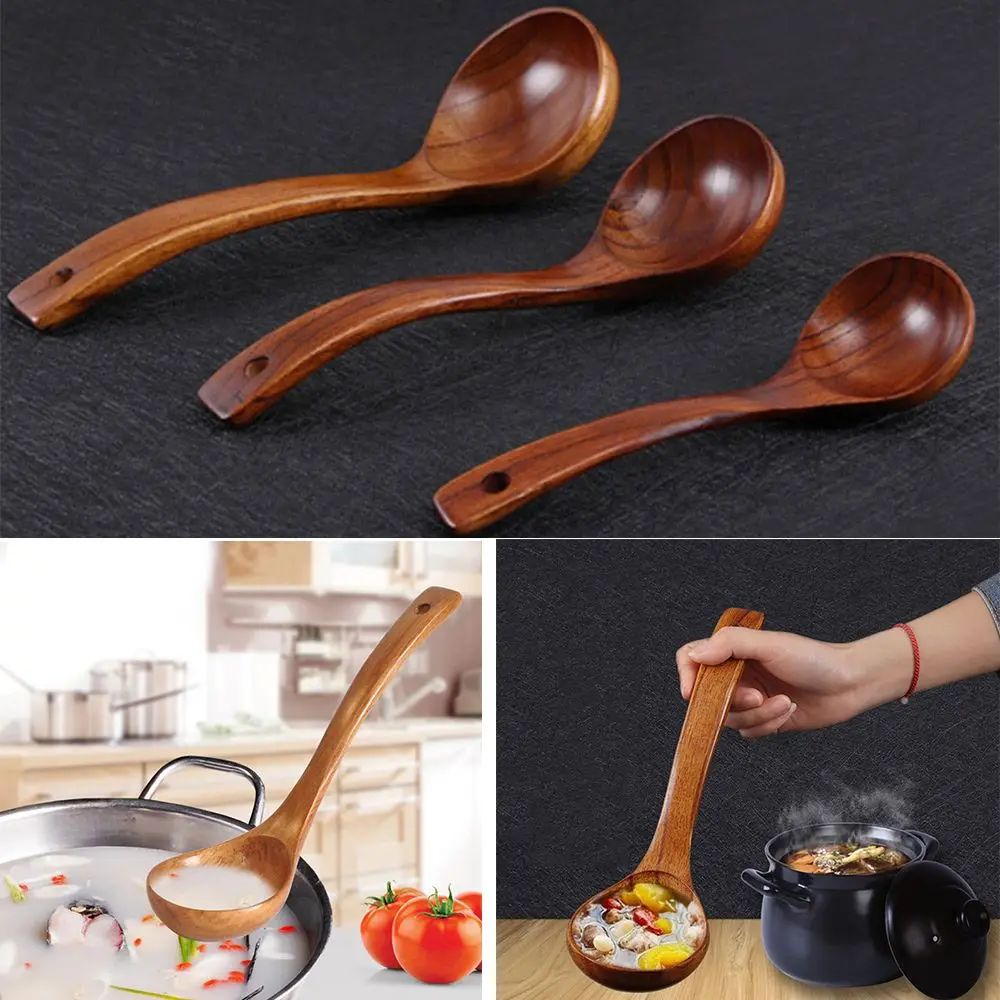 Large Utensils Tableware Ramen Natural  Kitchen Supplies Wooden Spoon Soup Scoops