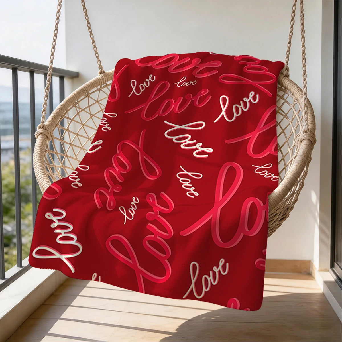 Red White Love Calligraphy Flannel Blanket Warm Soft Halloween Christmas Couch Warm Cozy Decorative Decor Gift for All Season