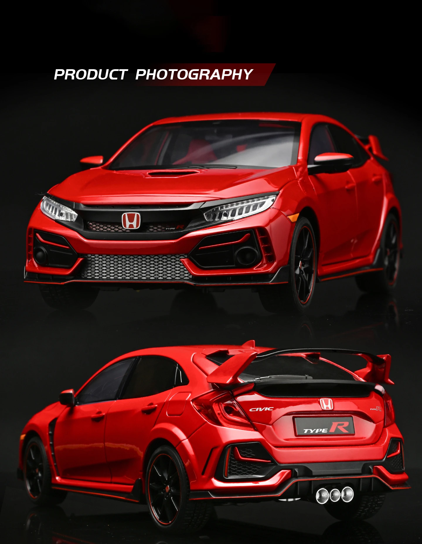 Large Size 1:18 HONDA CIVIC TYPE-R FK8 Hatchback Alloy Sports Car Model Diecasts Metal Track Racing Car Vehicles Model Kids Gift