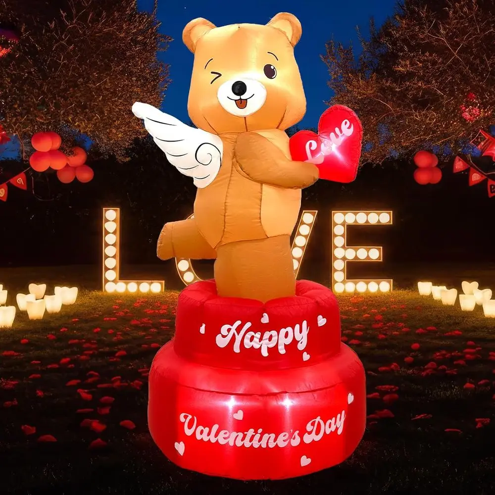 

6FT Valentine Iatables Outdoor Decorations, Rotating Angel Bear Valentines Iatables with Wings, Cute Valentines Day Blow up Iata