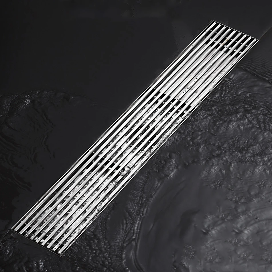 304 Stainless Steel Floor Drain Rectangle Displacement Deodorant Bathroom Shower Long Linear Drainage Side Floor Drains Brushed