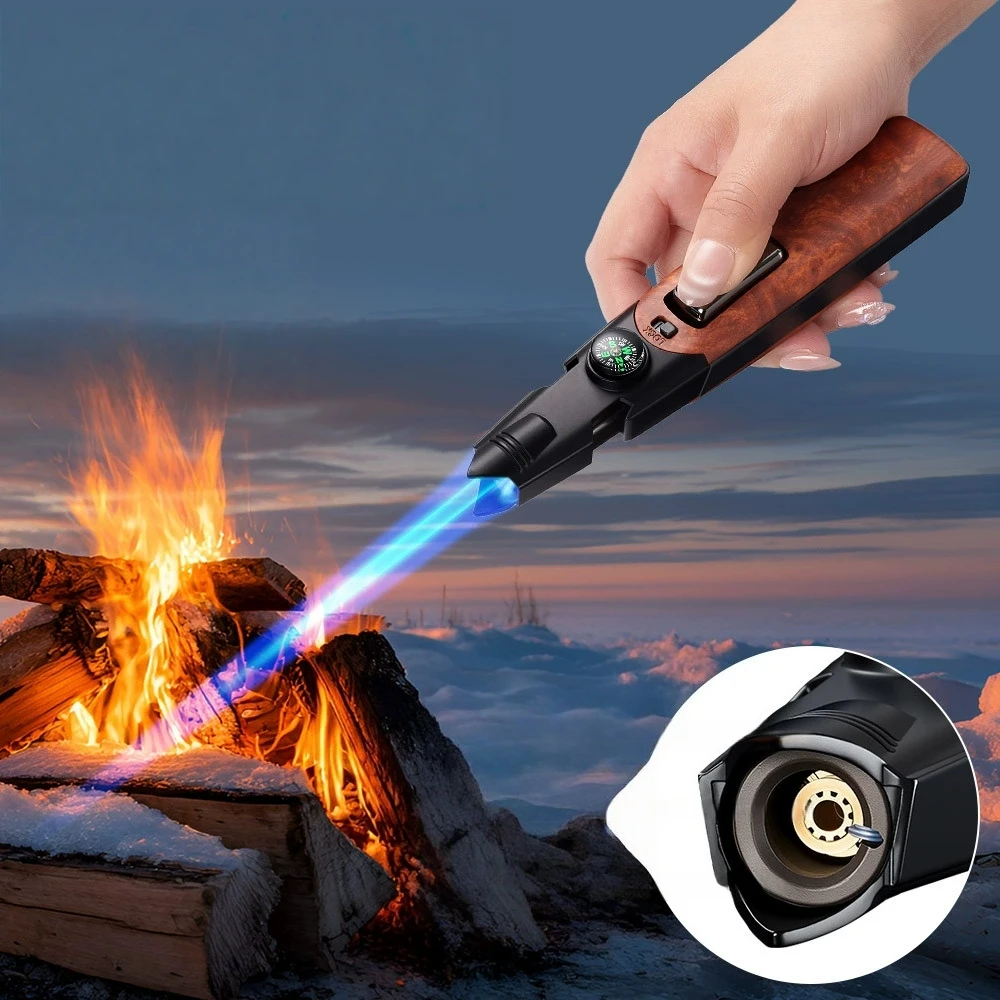 New multifunctional metal spray gun lighter outdoor windproof straight forward blue flame inflatable flame gun, baking barbecue