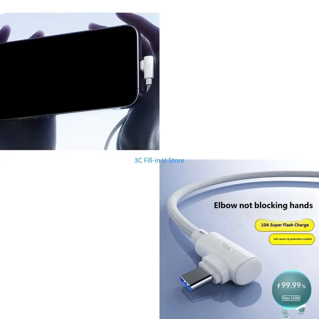 G8TA 10A High Current Fast Charging Cable with L Design Charging Wire for Horizontal Screen Gaming and Daily Use