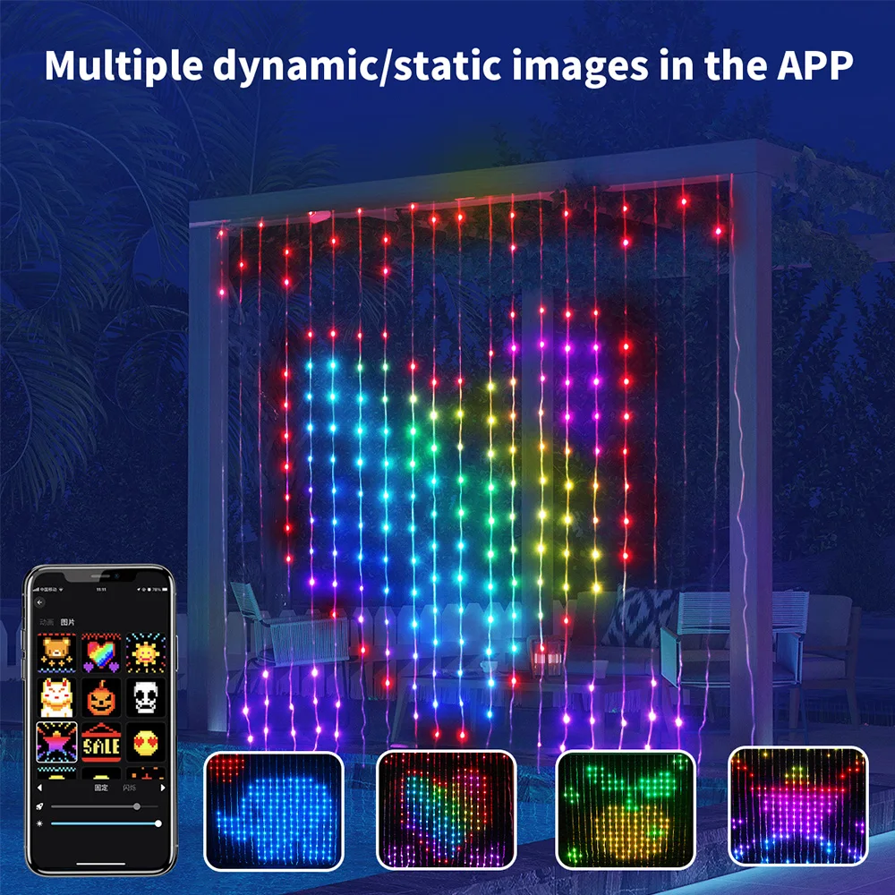 Smart LED RGBIC Curtain String Light WS2812B Bluetooth APP Control Picture Wedding Garland Christmas Decoration Fairy Light DIY