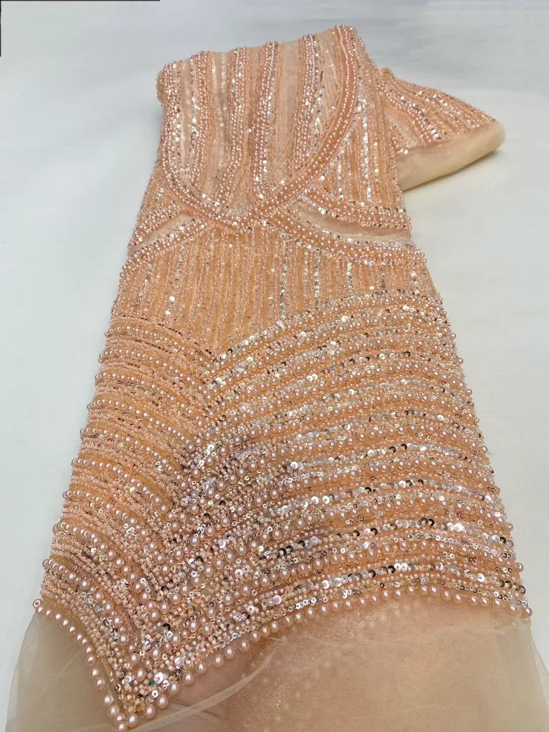 Afrikanische 2025, hochwertige Mesh-Pailletten, Stickerei, Perlen, Tüll, nigerianische Spitzenstoffe für Brautmaterial, Hochzeit, Nähen