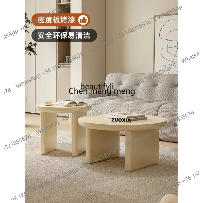 

LHY26 ss Cream Style Coffee Table Home Living Room Small Apartment Combination round Tea Table French Small round Table