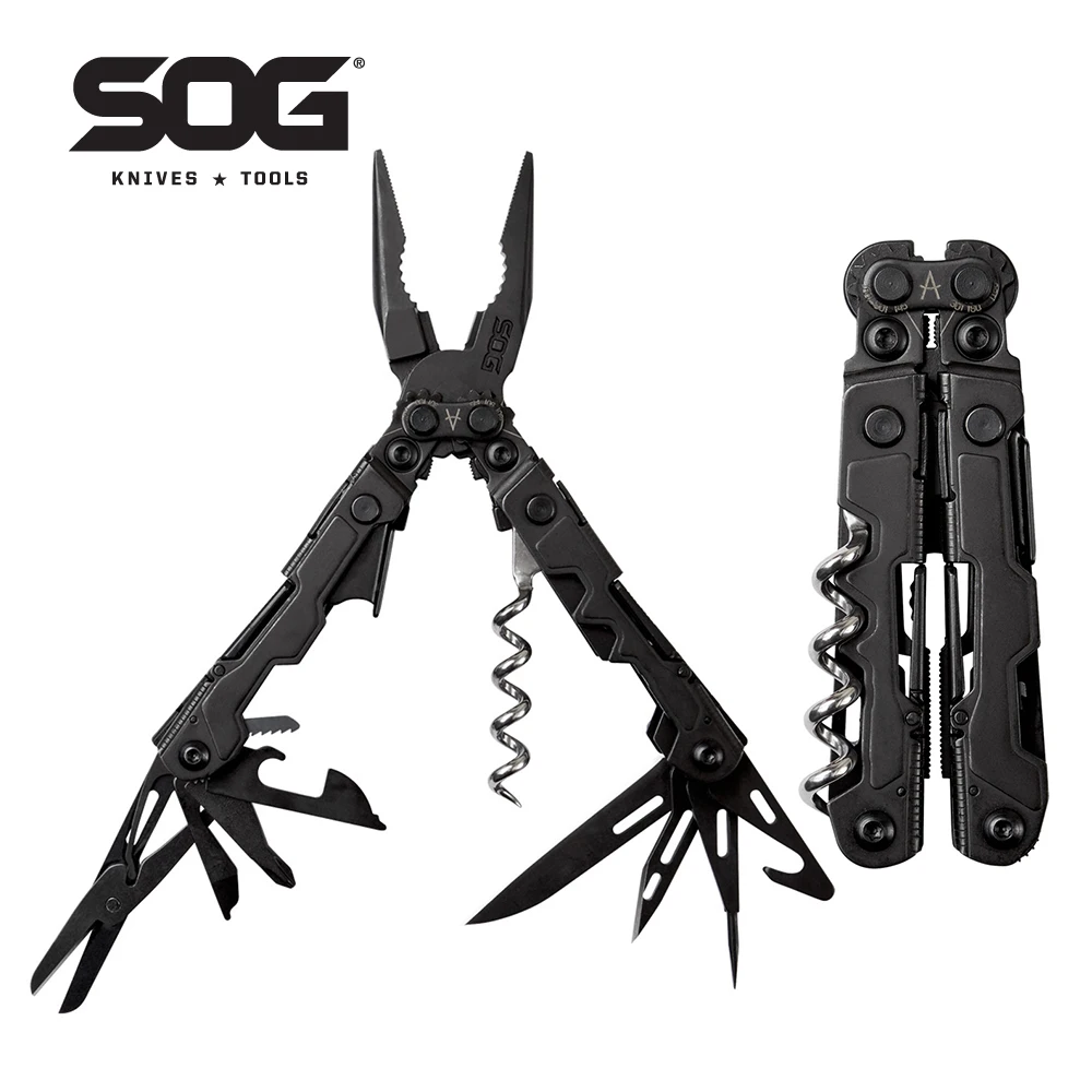 SOG 19 in 1 PowerLitre Multi-Tool Tactical Folding Pliers Mini EDC Hand Tools Knives Outdoor Survival Camping Supplies PL1002CP