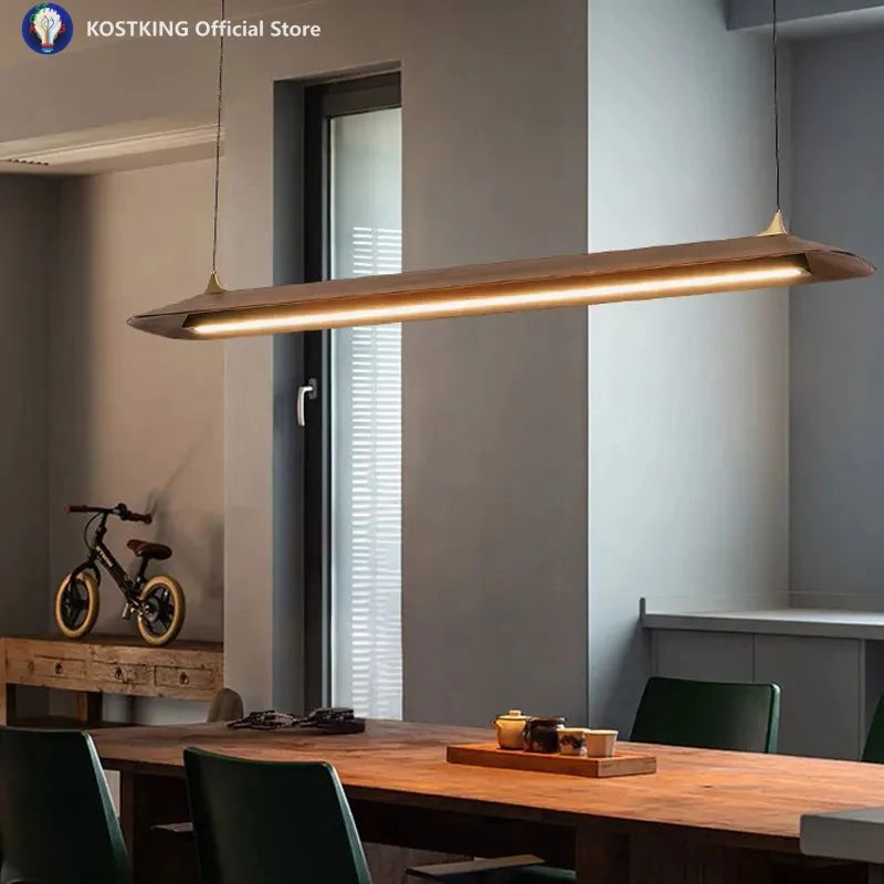 

Contemporary Style Personalized Solid Wood Restaurant Bar Counter Pendant Light Tea Room Office Front Desk Long Strip Lighting