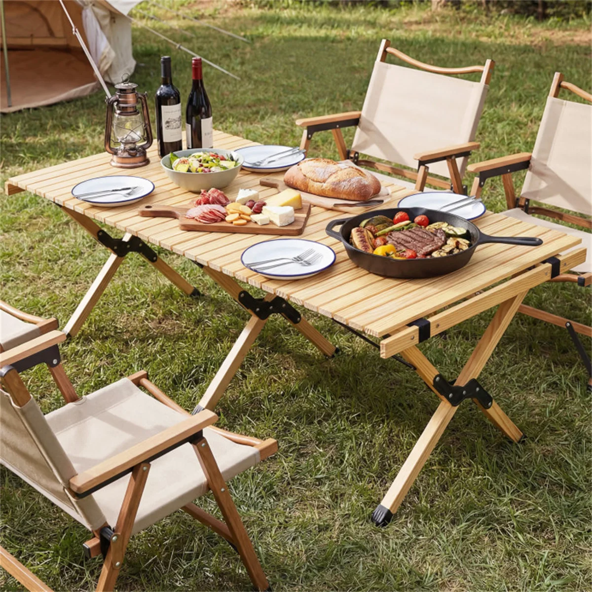 

48×24 Inch Pine Wood Foldable Camping Table Portable Outdoor Table with Carry Bag