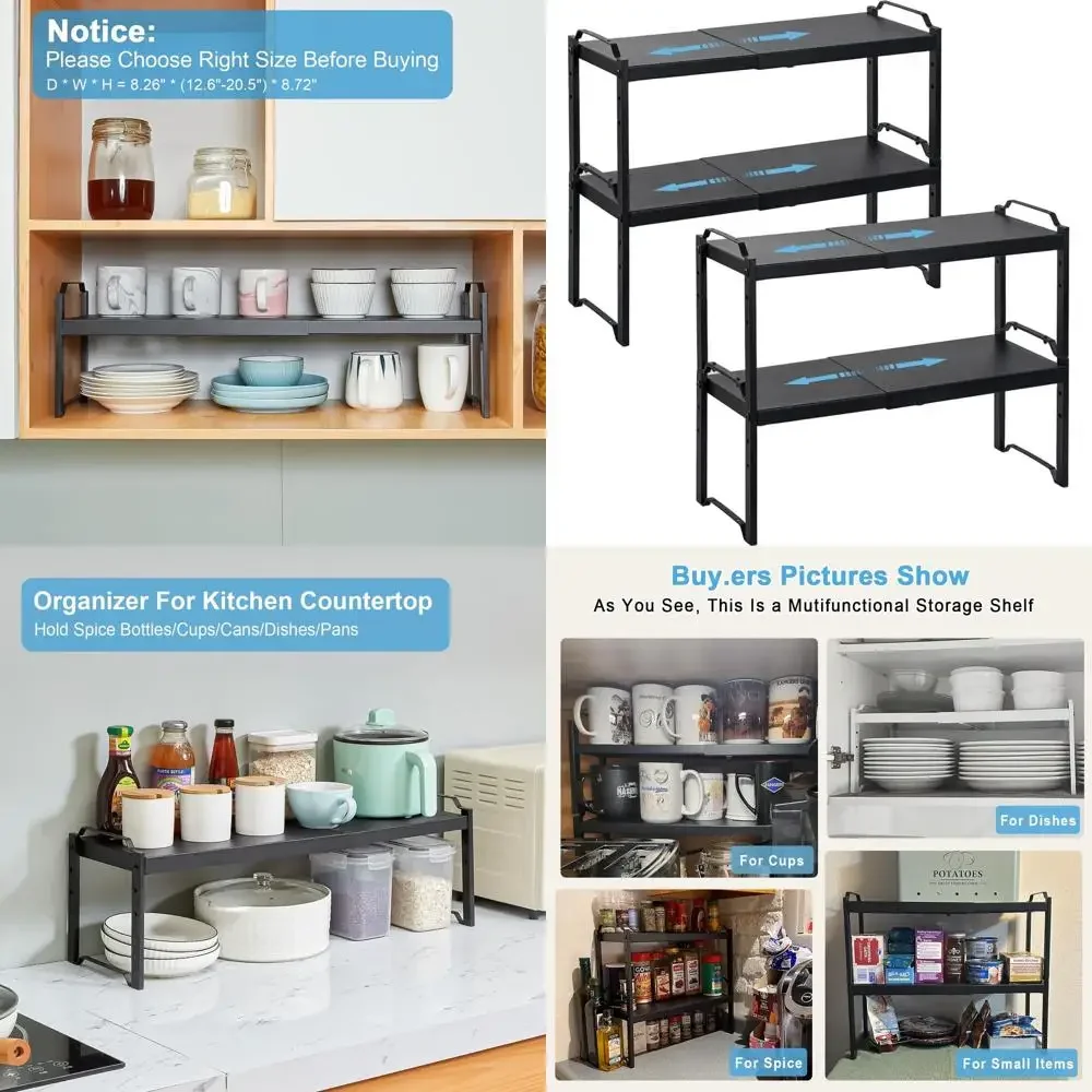

Expandable Adjustable Kitchen Shelf Organizer, Countertop Spice Rack, Stackable, Holds 30lbs