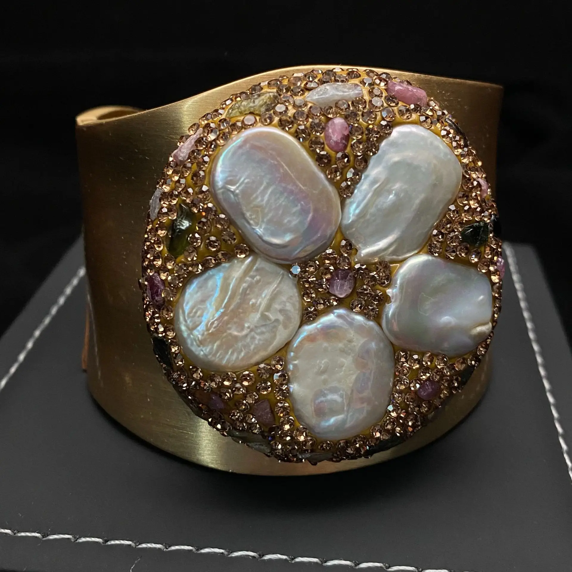 

New European-American style freshwater Baroque pearl bracelet Wide-edged bangle women's fashionable jewelry