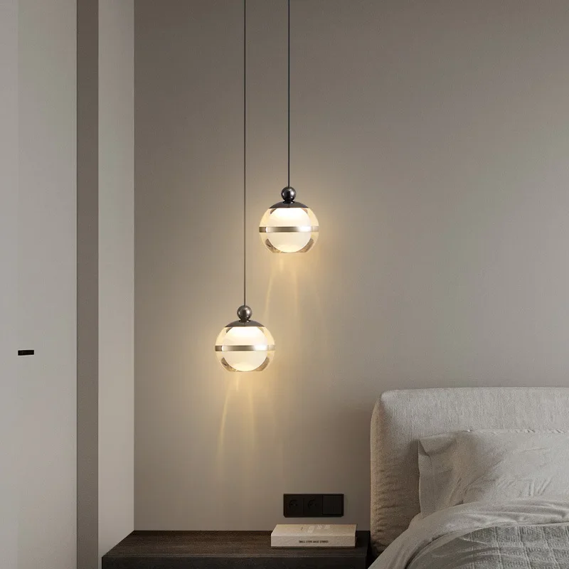 Modern Glass Pendant Light Transparent Ball Long Line Hanging Lamp Home Decor Bedroom Bedside Dining Table Ceiling Chandelier