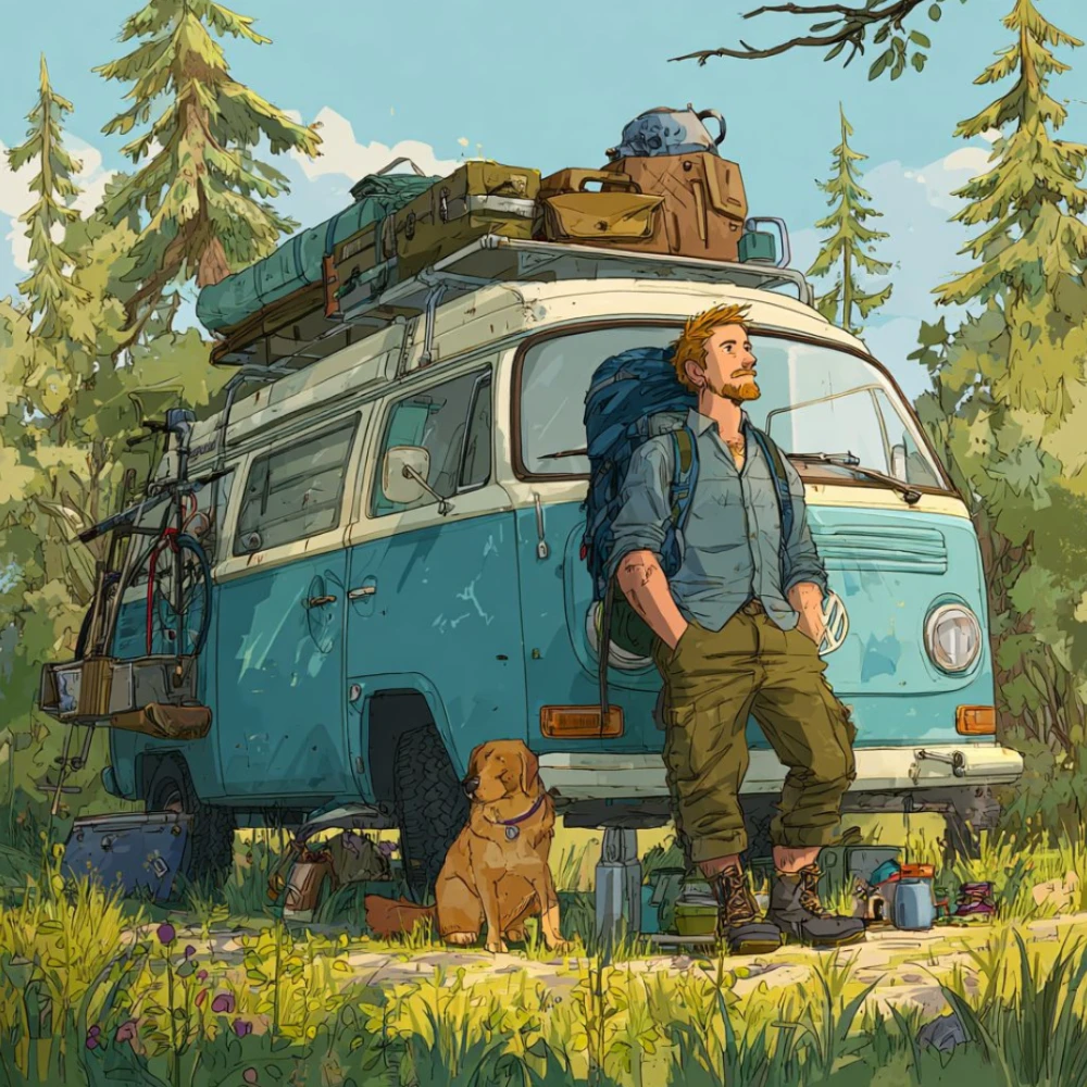 

500PCS/1024 PCS Jigsaw Puzzles Travel Camper Van Dog Scenery Challenging Family Activity Game for Gameroom Bedroom Home Decor