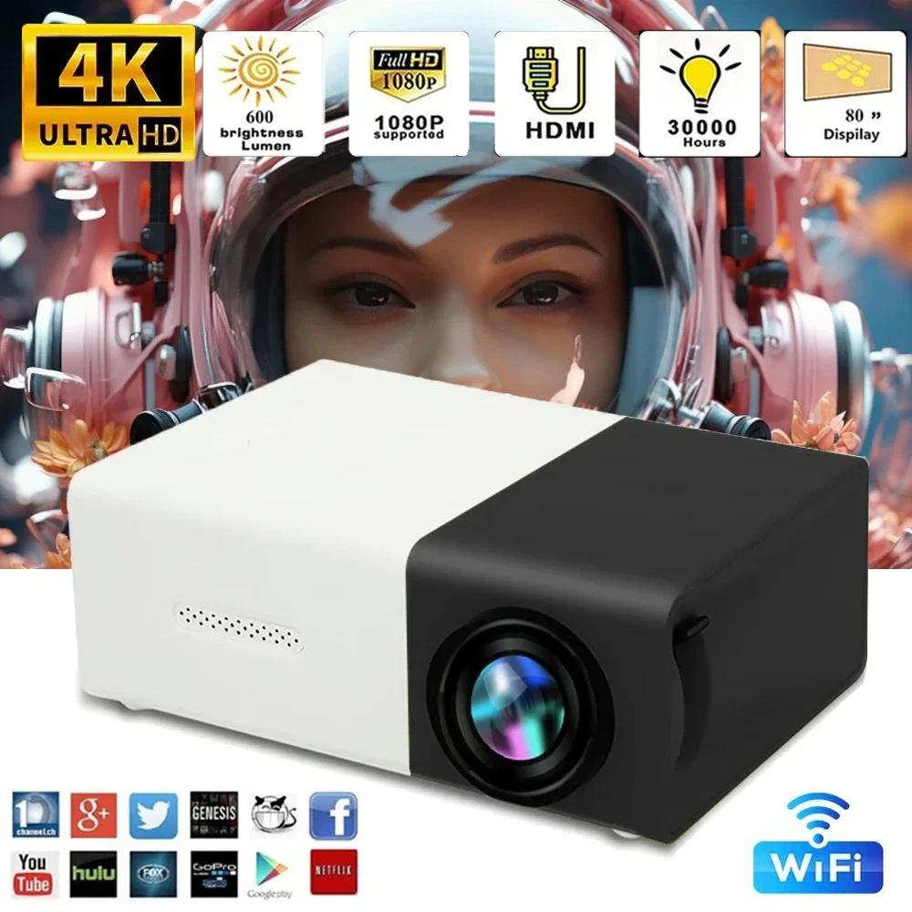 Yg300 mini projetor portátil home theater smart tv laser beamer 3d cinema led videoprojetor para filme 4k 1080p via porta hd