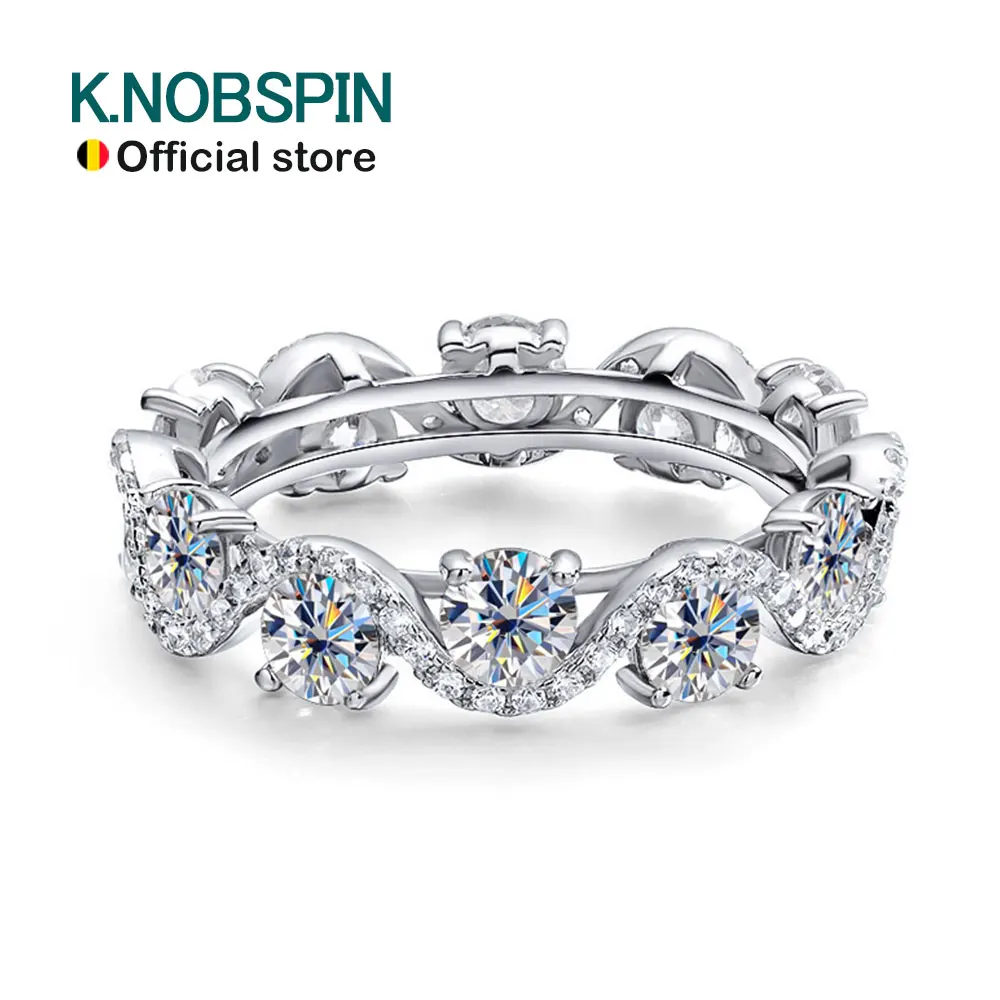 

KNOBSPIN 4mm D Color Round Cut Moissanite Ring 925 Sterling Sliver Plated 18k White Gold Wedding Engagement Prom Rings For Women