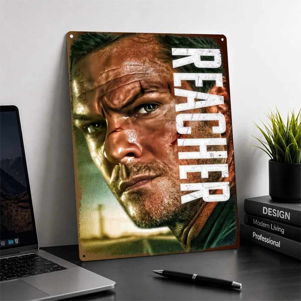 Reacher Close-Up Portrait Aluminum Poster Personalized Metal Sign Crime Drama Design Wall Art For Media Room And Cinema Lounge