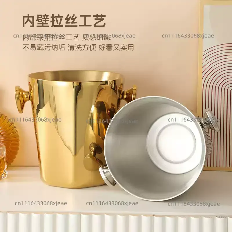 Stainless Steel Vertical Light‑Luxury Wine Cooler with Shelf, Bar Household Champagne Chiller Ice Container Set