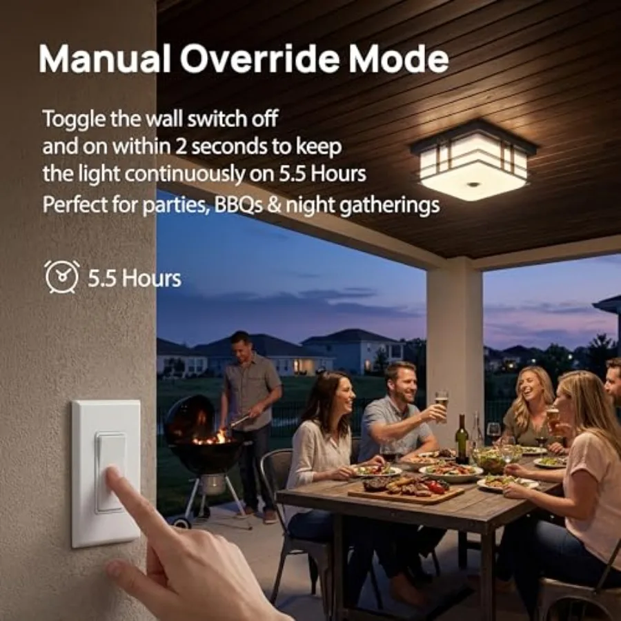LED Motion Sensor Outdoor Ceiling Light with Acrylic Shade 24W 5CCT Flush Mount Ceiling Fixture for Porch, Patio, Balcony, Gara