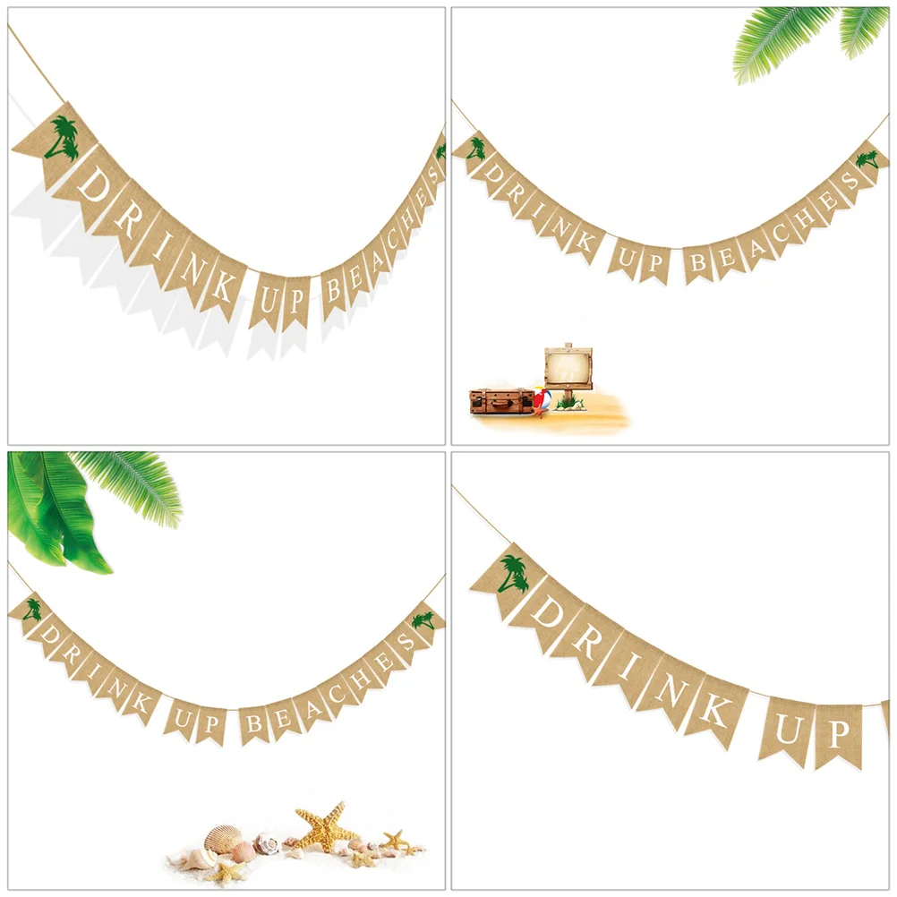 1Pcs Linen Hanging Banner Hawaii Themed Coconut Tree Design Birthday Party Decoration Bunting Flags Photo Background