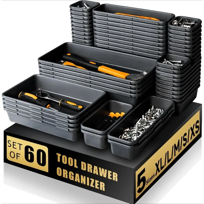 

[60 PCS Upgraded] Tool Box Organizer Tray, Toolbox Desk Drawer Organizer, Tool Box Tray, Toolbox Organization Storage for Rollin