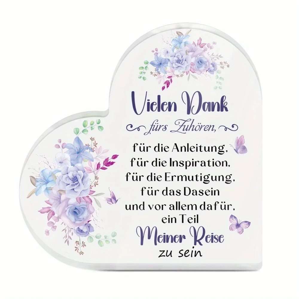 Heart Acrylic Plaque Thank You Gift Purple Blue Flower Butterfly Decor,Grateful Heart Shaped Acrylic Sign Thank You For Being Part Of My Journey