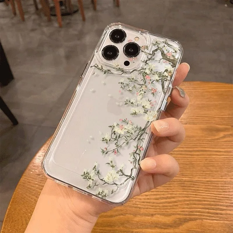 Clear Chinese Style Magnolia Flower Case For Samsung S20 S21 S22 Plus S23 S24 FE S25 Note 20 Ultra A15 A16 A23 A24 A25 5G Cover