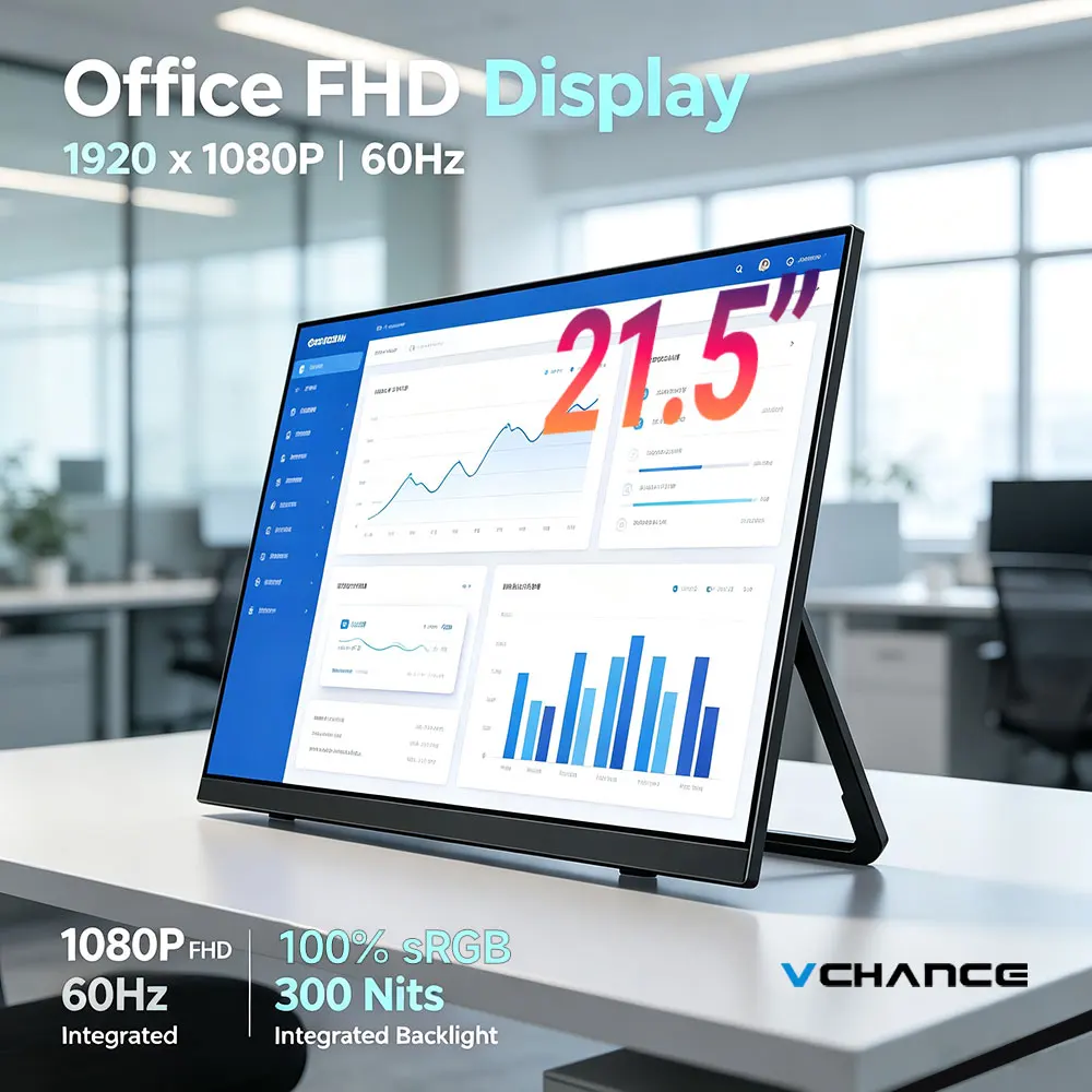 21.5'' Full HD LCD Ultra-thin Portable Monitor 300nit Integrated Brightness with VESA Mount Display for Office PC Laptop Macbook