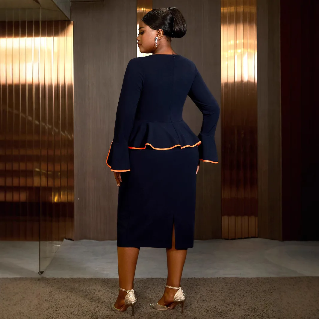 Dashiki Afrikanische Kleider für Frauen Herbst Elegante Lange Ärmel Einfarbig Party Abend Midi Kleid Outfits Afrika Kleidung L-4XL