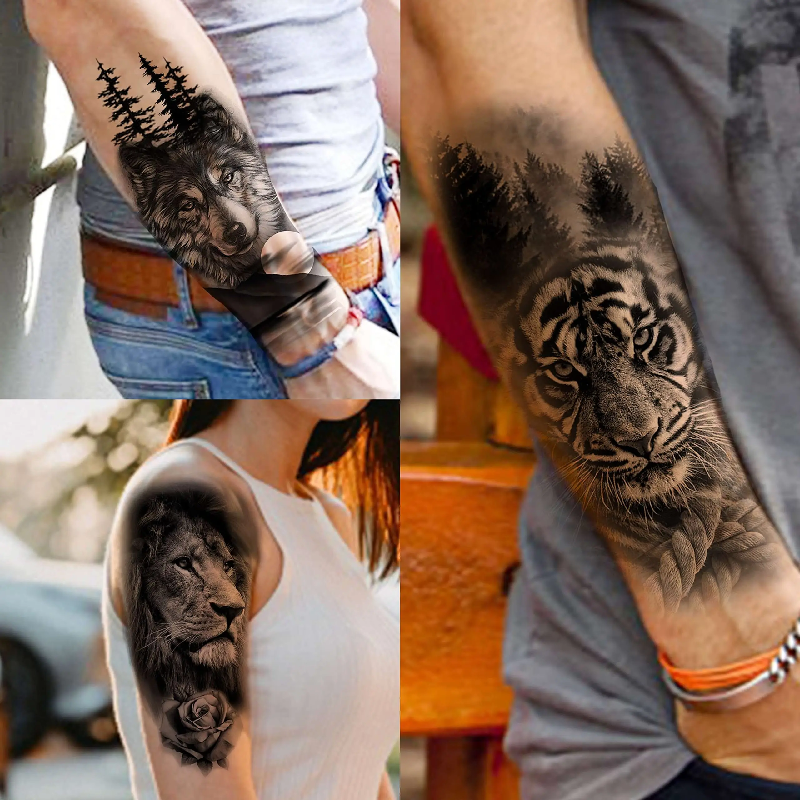 Vízhatlan esőköpény Ideiglenes tetováló matrica Erdő sled Tigris Drukker Flash’s Theme tattoos Nők Leopárd Beleöl Koronáz Alapanyag Művészet kart Hamisít tatoo férfiak