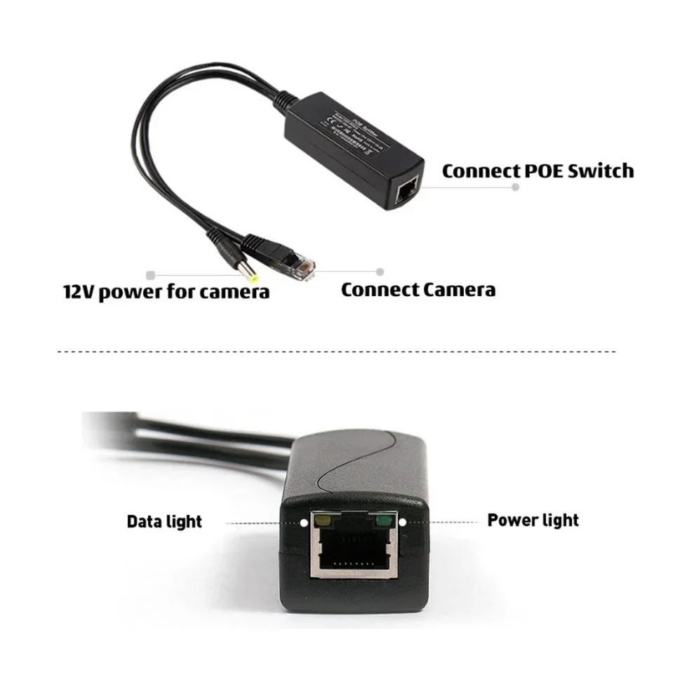 Adattatore Splitter POE attivo da 48V a 12V 15W/24W IEEE 802.3af conforme 10/100Mbps per telecamera IP di sorveglianza DC5.5 * 2.1mm