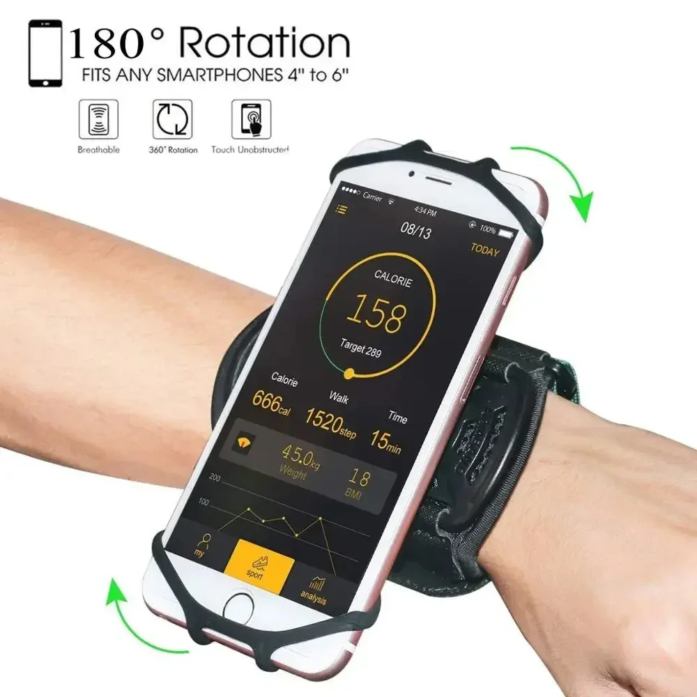 

Wristband Phone Holder 180°Rotatable Universal Sports Wristband for iPhone Running Armband for Samsung For OPPO Hiking Biking