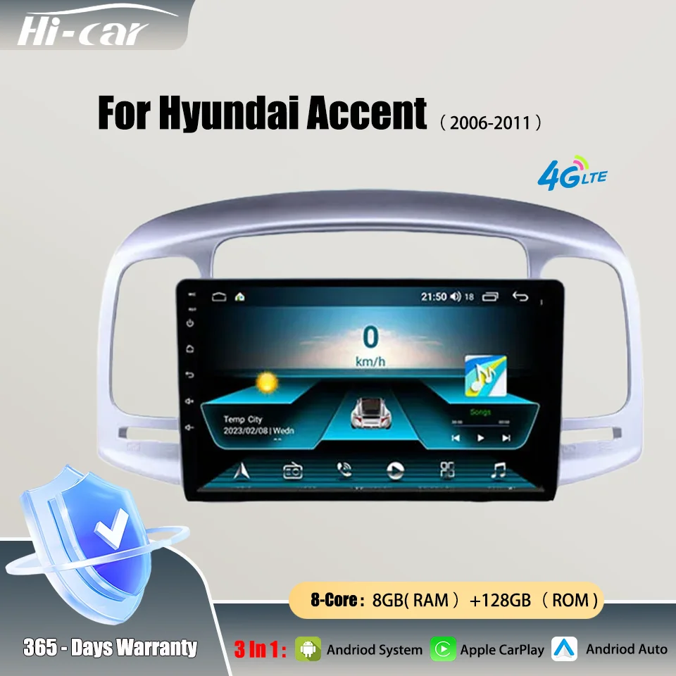 

2 Din Car Multimedia Radio for Hyundai Accent 2006-2011 Android Player Stereo Screen 4GLTE + 5GWifi GPS Navigation Carplay