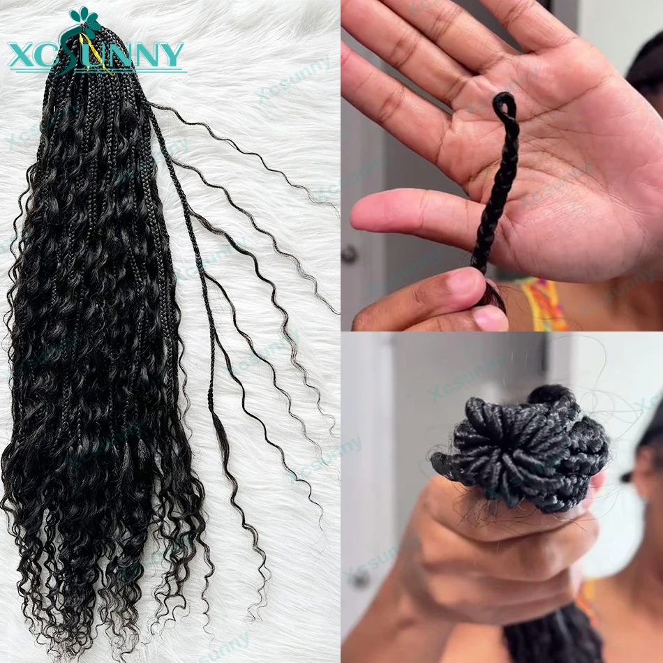Trecce a scatola all'uncinetto Boho con riccioli di capelli umani Trecce a scatola Boho a onde profonde pre-loop all'uncinetto per capelli umani per le donne