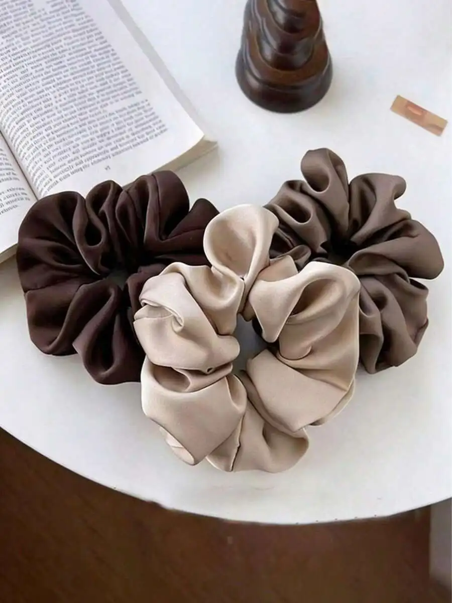 

3pcs Retro French Satin Hair Ties For Women Daily Use Damage-Free Ponytail Holders