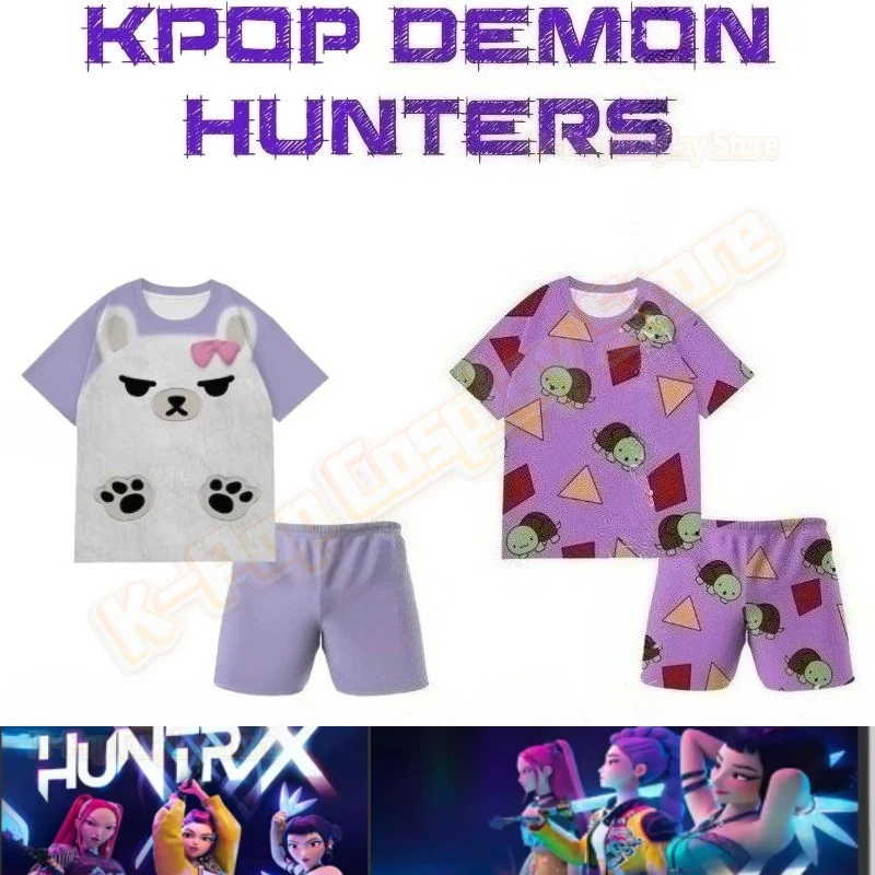 

Halloween KPop Demon Hunters Movie The Girl' Group Cosplay With Short-sleeved shorts Grey Black Purple Adult Anime Cosplay Outfi