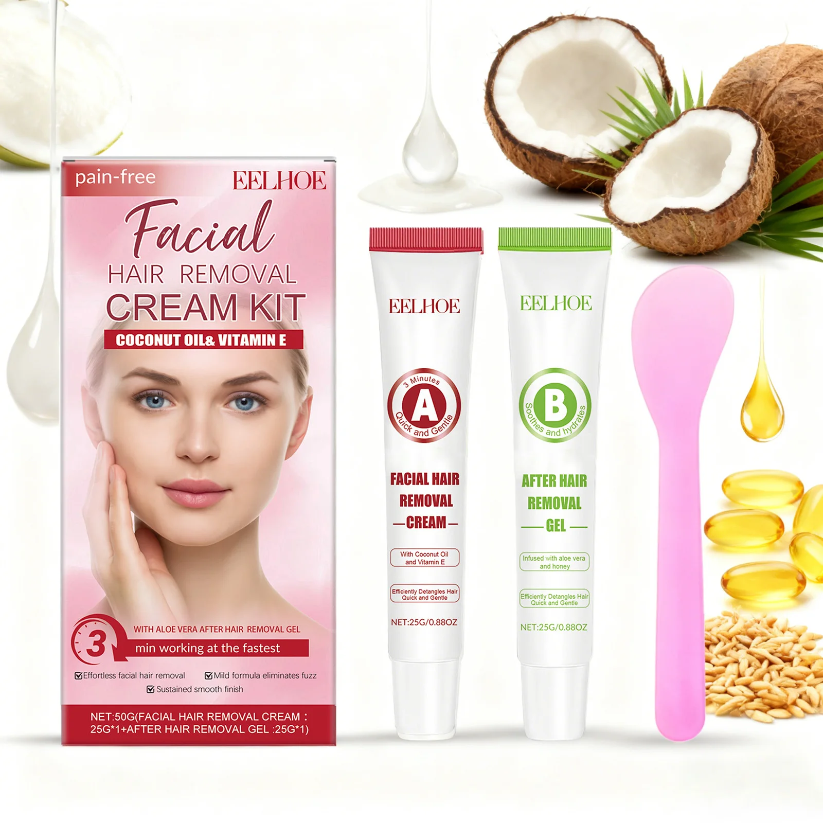 Kit de depilación Facial para mujer, crema de depilación suave para labio superior, barbilla y cara, eliminador de pelusas indoloro, conjunto de cuidado Facial