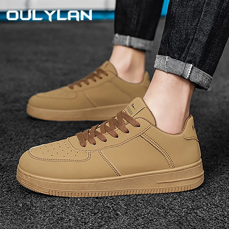 

Oulylan Thick Soled Pure Color Walking Footwear Male Summer Casual Board Shoes Outdoor Breathable Lace Up Sneakers for Men