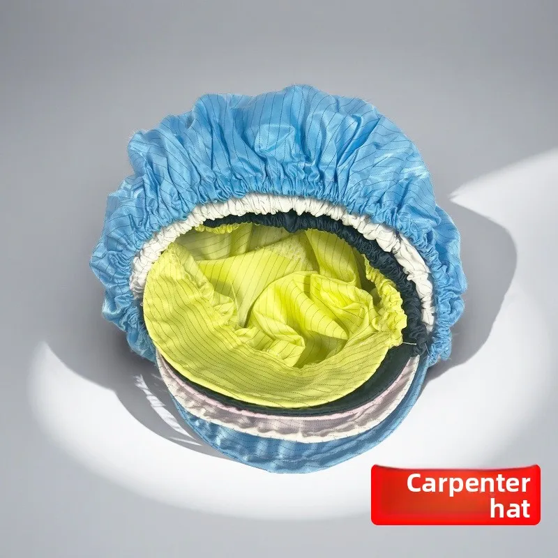 ورشة عمل خالية من الغبار، قبعة عامل كبيرة، قبعة عامل صغير، قبعة عامل مضادة للكهرباء الساكنة، قبعة عمل للمبيعات المباشرة من المصنع للأغذية باللون الأزرق والأبيض #4