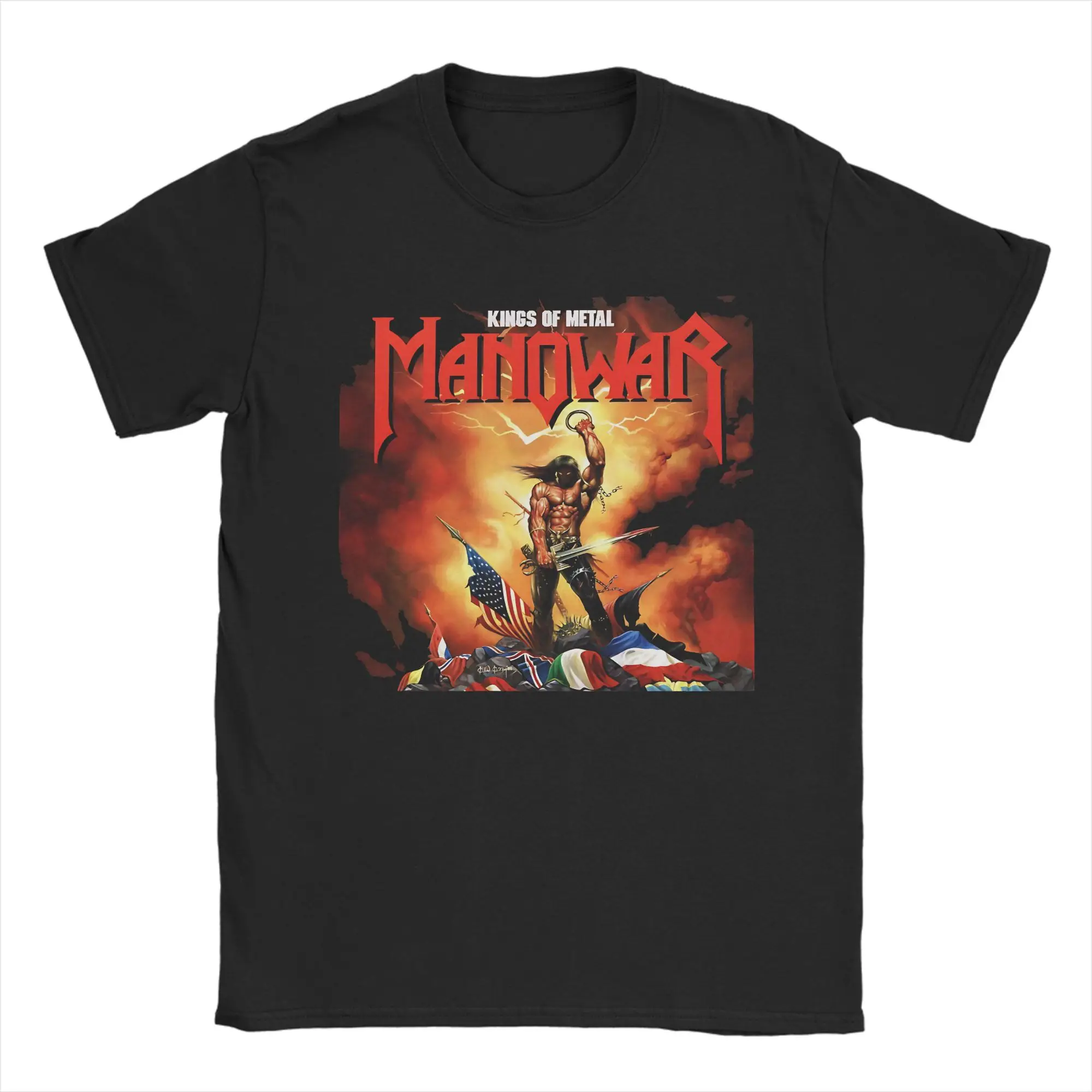 Camiseta Masculina Kings of Metal Manowar Tour 2026 Cobaaja - Camiseta de Algodão com Estampa Original, Gola Redonda, Manga Curta