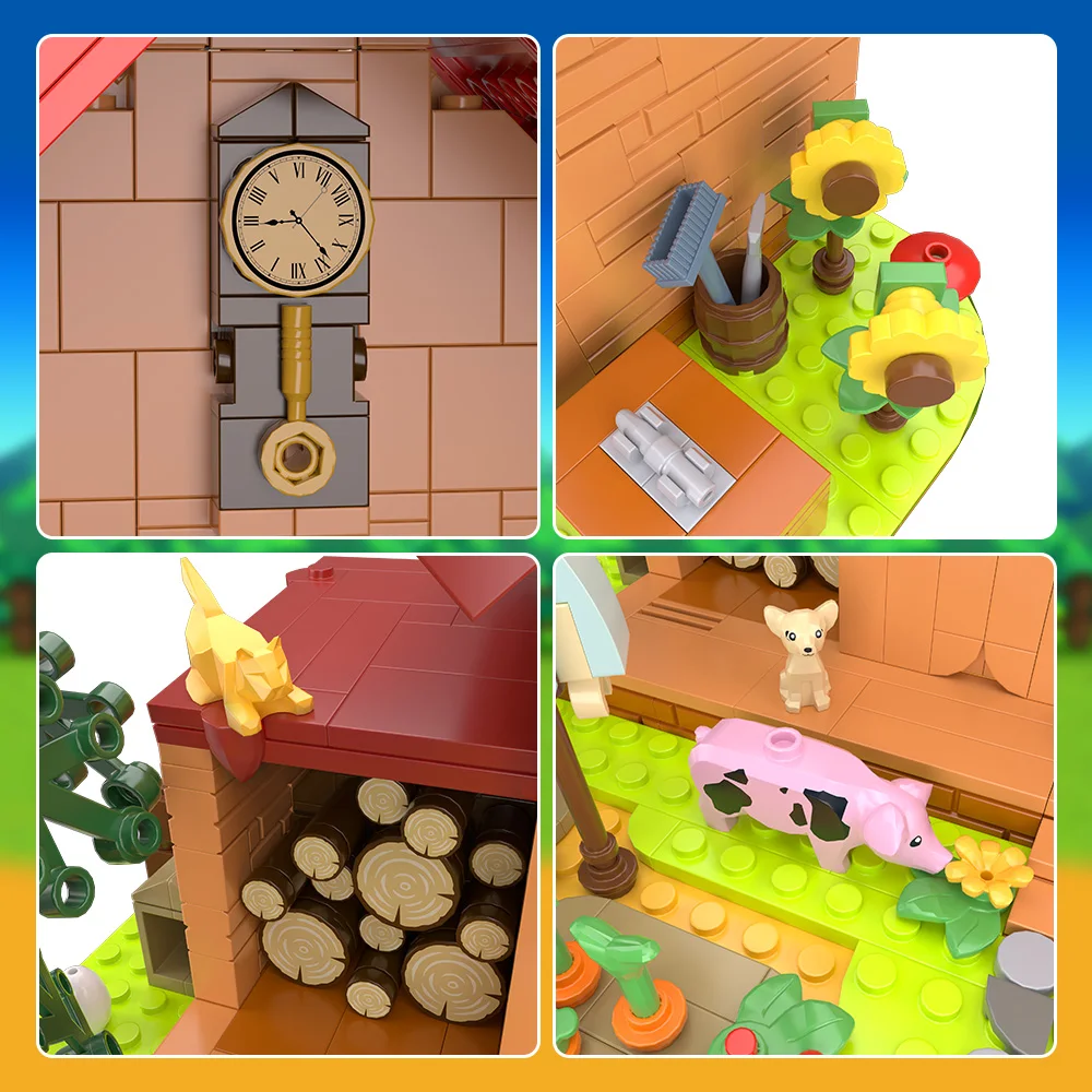 MOC ไอเดียเกม Stardewed Valley Farm House สุนัขสัตว์ต้นไม้พืช Building Block ชุด DIY ปริศนาของเล่นสําหรับของขวัญเด็ก 766 PCS