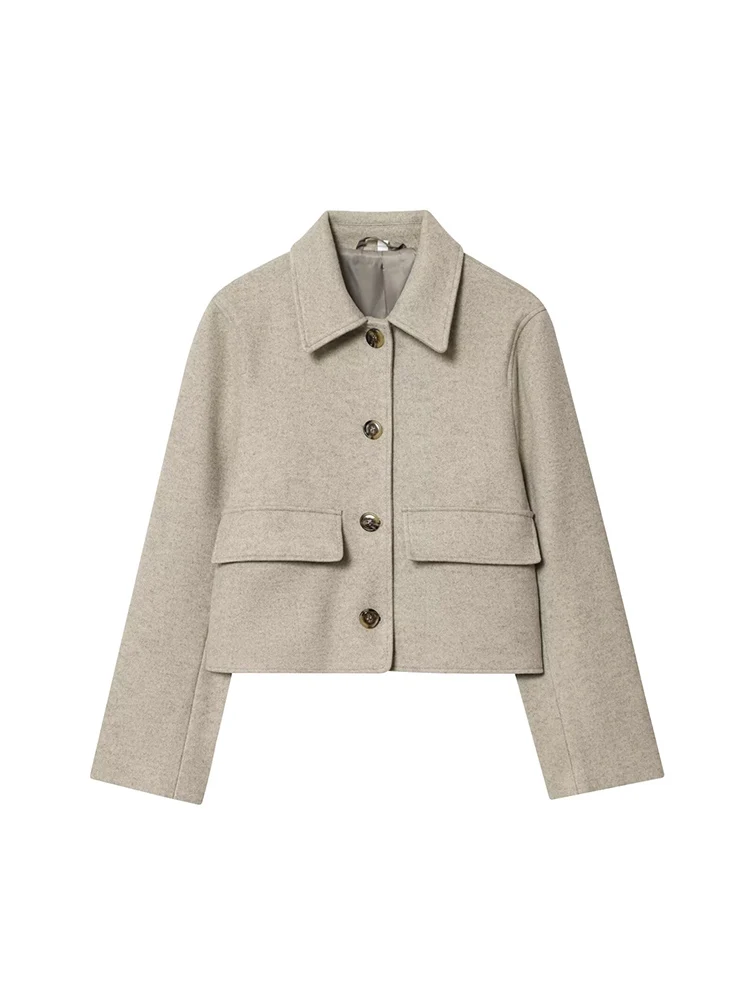 

European and American style autumn new women's retro casual temperament simple lapel long sleeve single breasted jacket