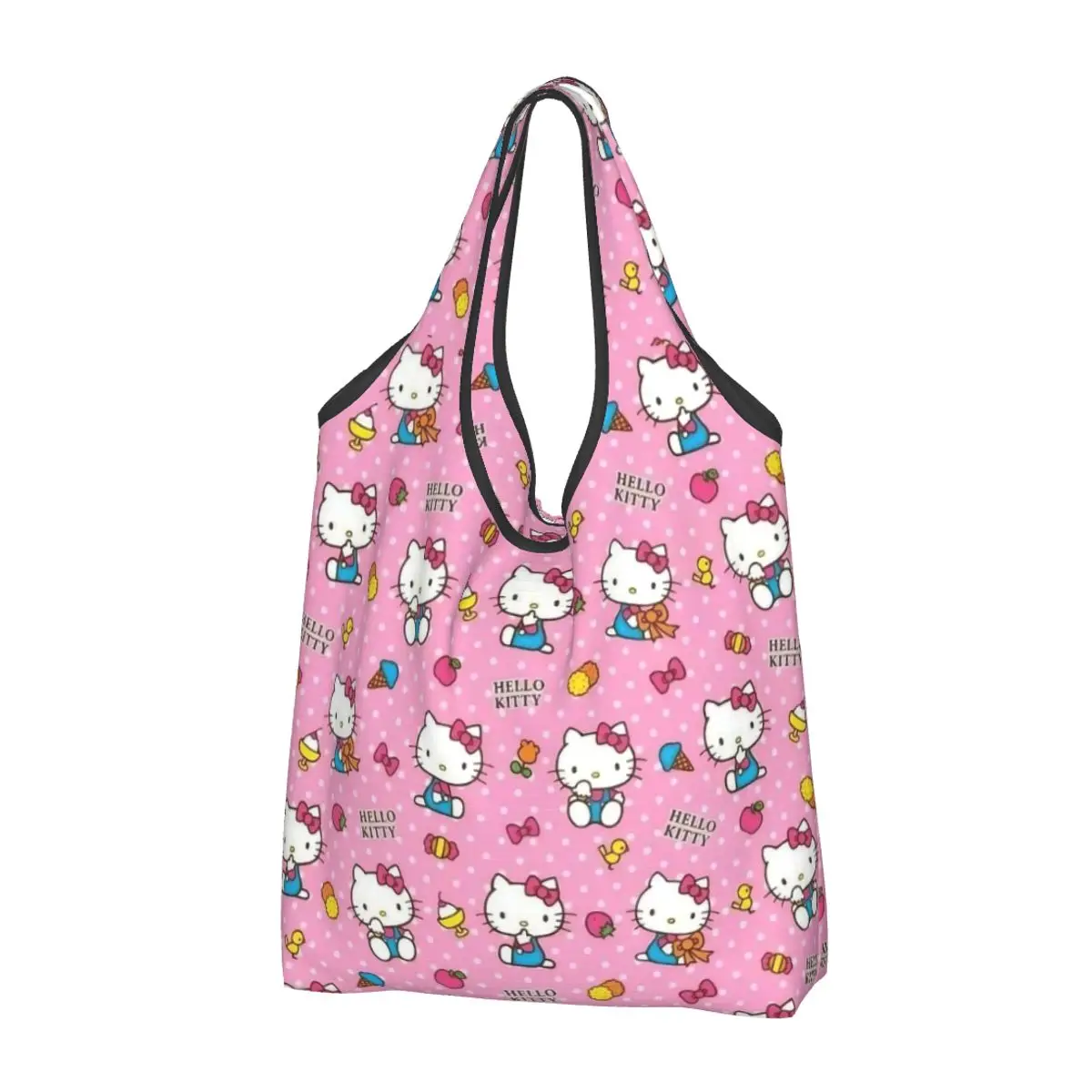 

Kawaii Hello Kitty Reusable Shopping Grocery Bags Foldable 50LB Weight Capacity Pink Cartoon Eco Bag Eco-Friendly Ripstop