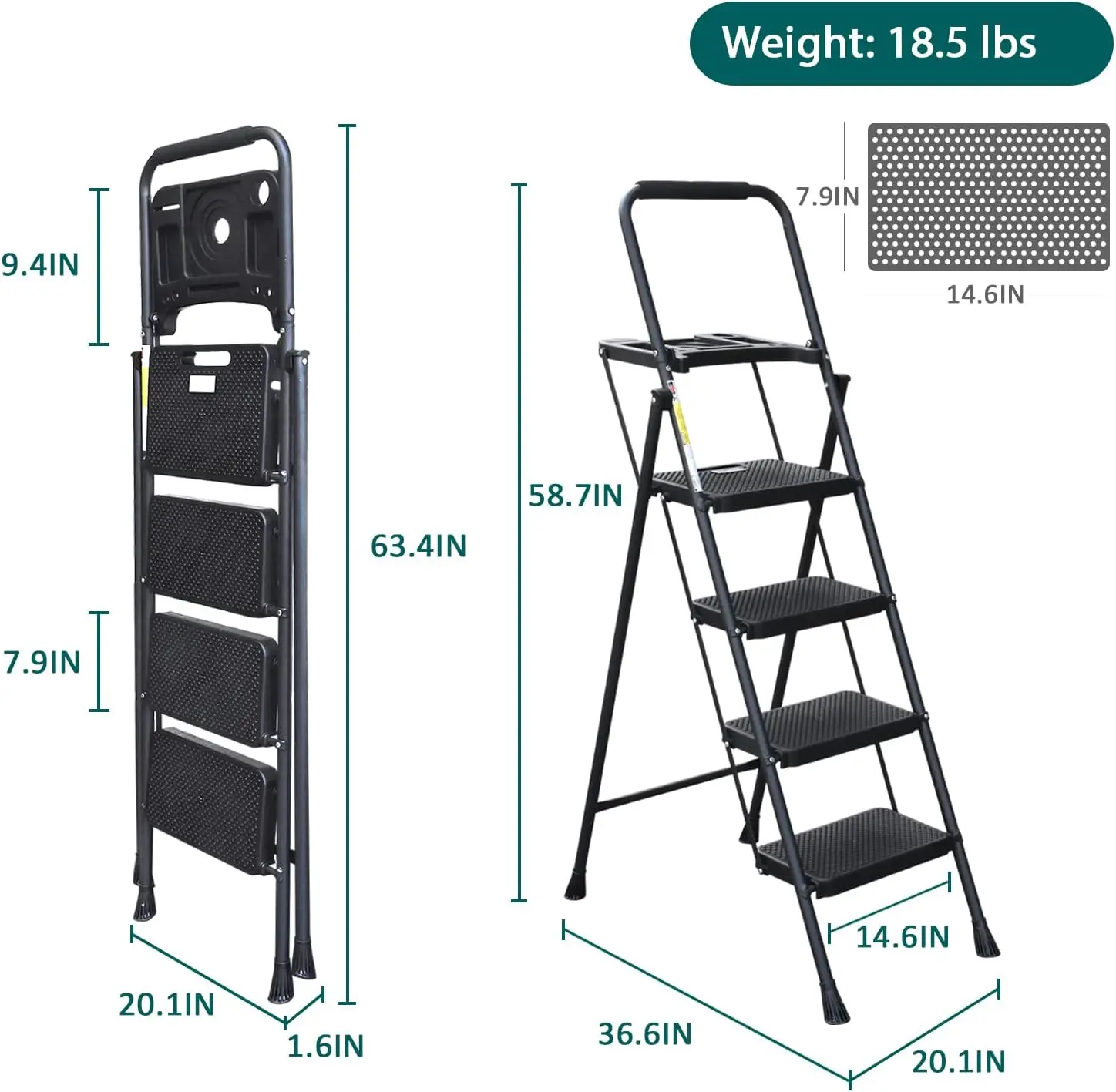 Imagem -06 - Banqueta Dobrável com Bandeja de Ferramentas Hbtower Ladder Pedal Antiderrapante Pega de Conforto para Uso Doméstico e Escritório Fezes Largas