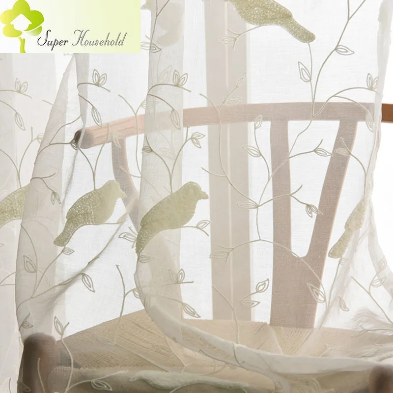 White Embroidery Bird Art Curtains for Bedroom Sheer Tulle Children Living Room Window Screen Balcony Tende Drapes