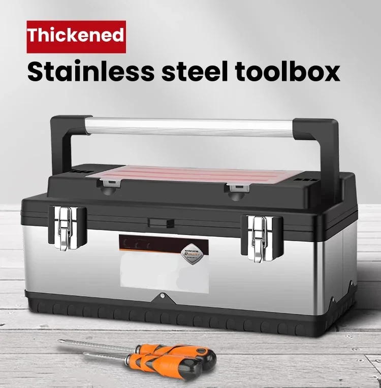 High-capacity Tool Box Stainless Steel Toolbox Protable Empty Tool Organizer For Mechanics Electrician Tools Storage Box